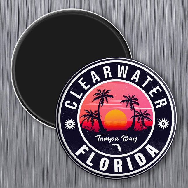 Clearwater Florida Beach Retro Sunset Souvenirs Magnet (Creator Uploaded)