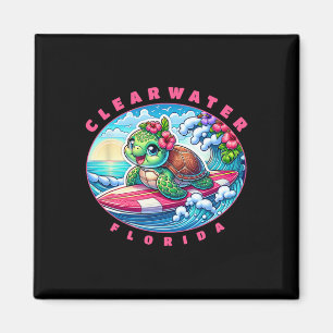 Clearwater Florida Cute Surfing Girl Sea Turtle  Magnet
