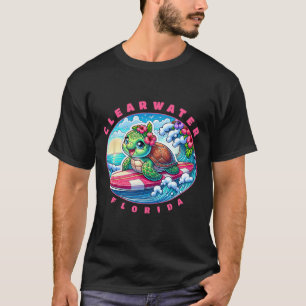 Clearwater Florida Cute Surfing Girl Sea Turtle T-Shirt