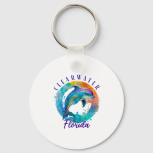 Clearwater Florida Happy Watercolor Dolphin  Key Ring