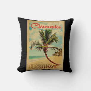 Clearwater Florida Palm Tree Beach Vintage Travel Cushion