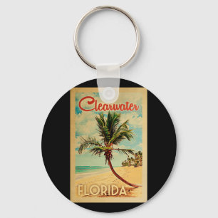 Clearwater Florida Palm Tree Beach Vintage Travel Key Ring
