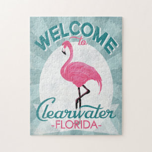 Clearwater Florida Pink Flamingo Retro Jigsaw Puzzle