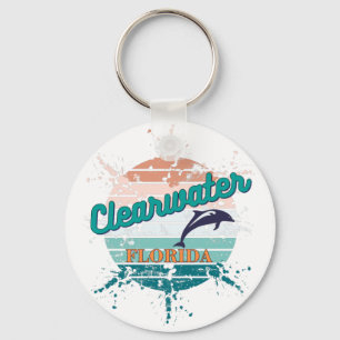 Clearwater Florida Retro Exploding Sunset Key Ring