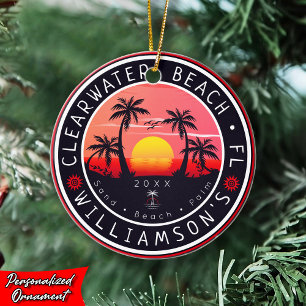 Clearwater Florida Retro Sunset Souvenirs 80s Ceramic Ornament
