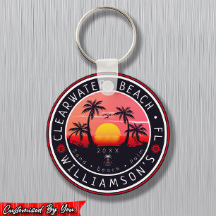 Clearwater Florida Retro Sunset Souvenirs 80s Key Ring