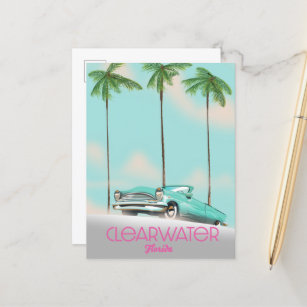 Clearwater Florida vintage style travel poster Announcement Postcard