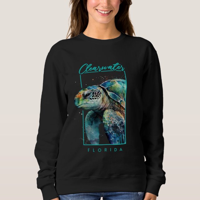 Clearwater Florida Watercolor Sea Turtle Portrait Sweatshirt (Front)