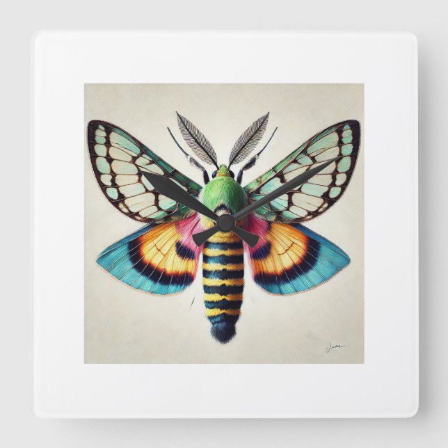 Clearwing Moth 160724IREF205 - Watercolor Square Wall Clock (Front)