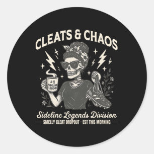 Cleats And Chaos Skeleton Soccer Mum, Funny Sideli Classic Round Sticker