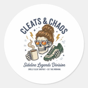Cleats And Chaos Skeleton Soccer Mum, Funny Sideli Classic Round Sticker