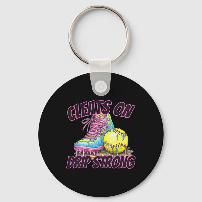 Cleats On Drip Strong Softll Drip Softll Mom Retro Key Ring (Front)
