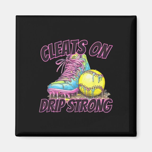 Cleats On Drip Strong Softll Drip Softll Mom Retro Magnet (Front)