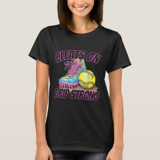 Cleats On Drip Strong Softll Drip Softll Mom Retro T-Shirt