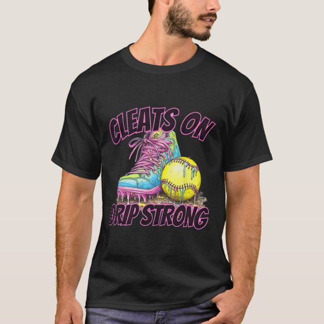 Cleats On Drip Strong Softll Drip Softll Mom Retro T-Shirt (Front)