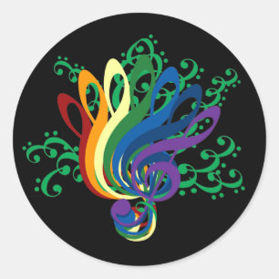 Clef Bouquet on Black Classic Round Sticker