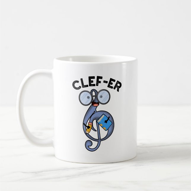 Clef-er Funny Music Pun  Coffee Mug (Left)