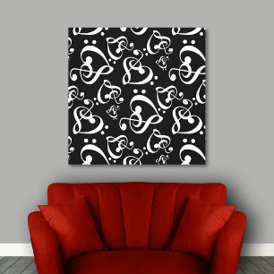Clef Hearts Black and White Music Wall Art Canvas