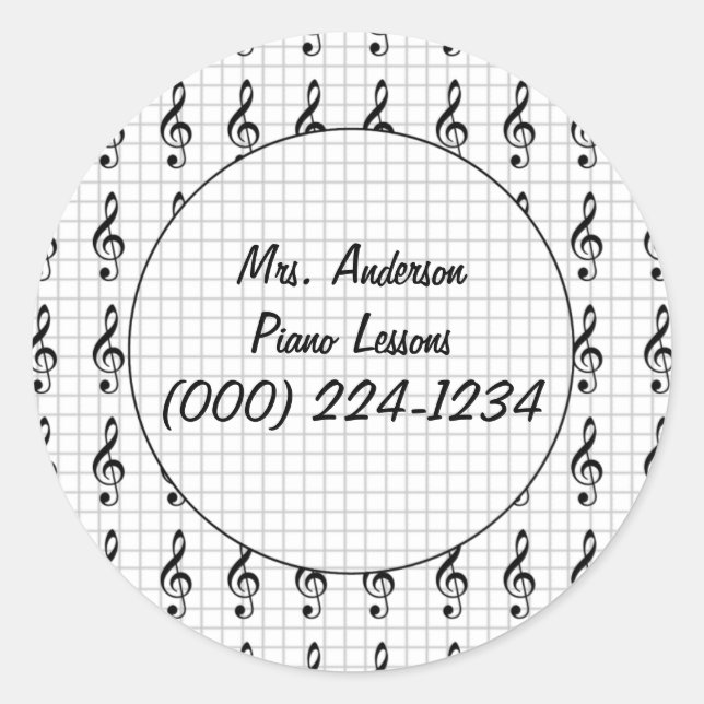 Clef Note on Graph Paper- Piano Teacher Classic Round Sticker (Front)