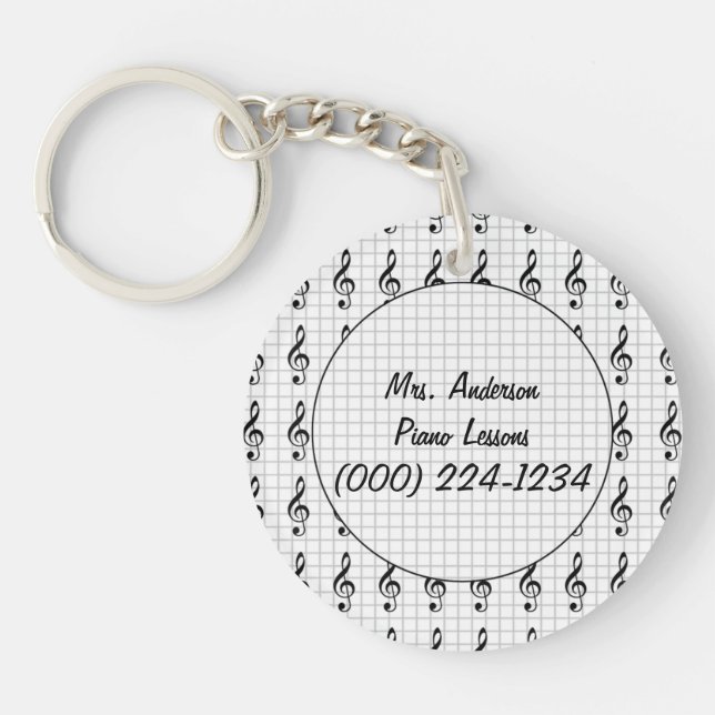 Clef Note on Graph Paper- Piano Teacher Key Ring (Front)
