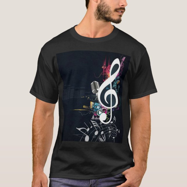 Cleft Note, Microphone and Music Notes T-Shirt (Front)