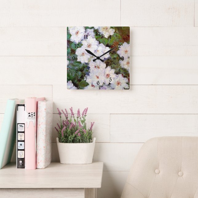 Clematis by Claude Monet Square Wall Clock (Reading Room)