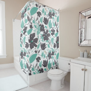 Clematis Floral Mint Pattern Shower Curtain