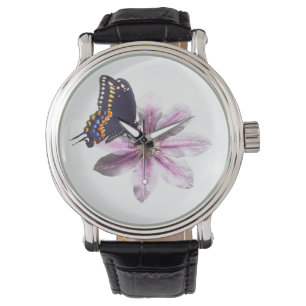 Clematis flower and black swallowtail butterfly watch