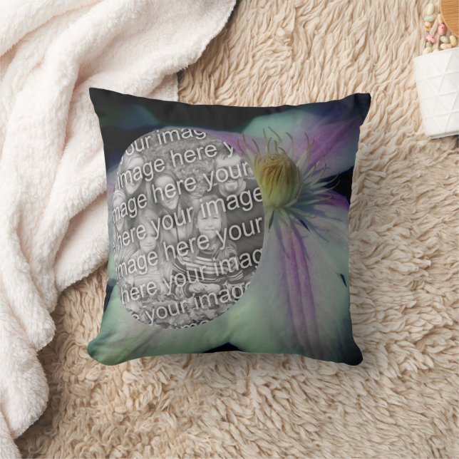 Clematis Flower Petals Frame Create Your Own Photo Cushion (Blanket)