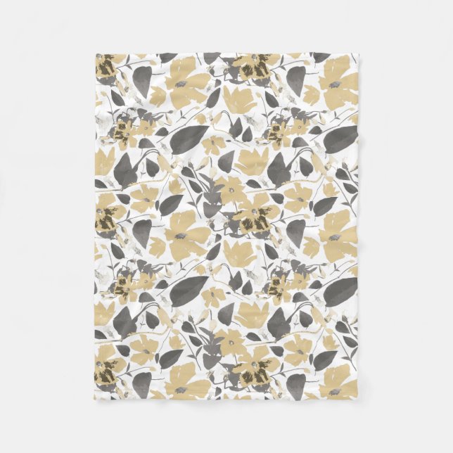Clematis Flowering Gold Grey Watercolor Vine Fleece Blanket (Front)