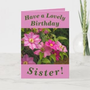 Clematis Flowers Birthday Card for Sister