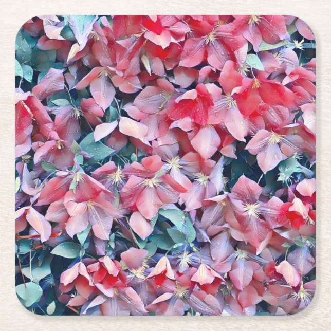 Clematis Flowers Square Paper Coaster (Front)
