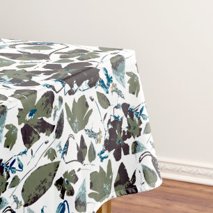 Clematis Green Blue Watercolor Flowers Tablecloth