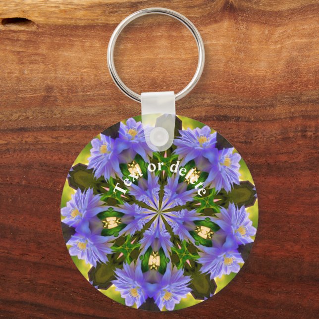 Clematis Kaleidoscope Flower Art Personalised Key Ring (Front)