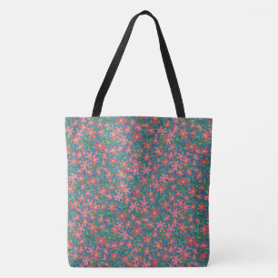 Clematis Pink, Red, Orange Floral on Deep Blue Tote Bag