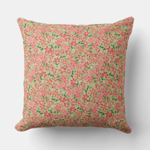 Clematis Pink, Red, Orange Floral Pattern on Taupe Cushion