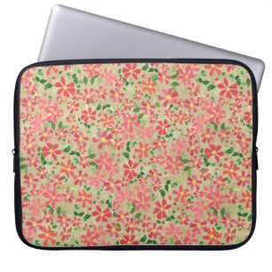Clematis Pink, Red, Orange Floral Pattern on Taupe Laptop Sleeve