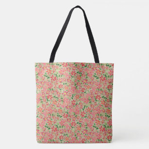 Clematis Pink, Red, Orange Floral Pattern on Taupe Tote Bag
