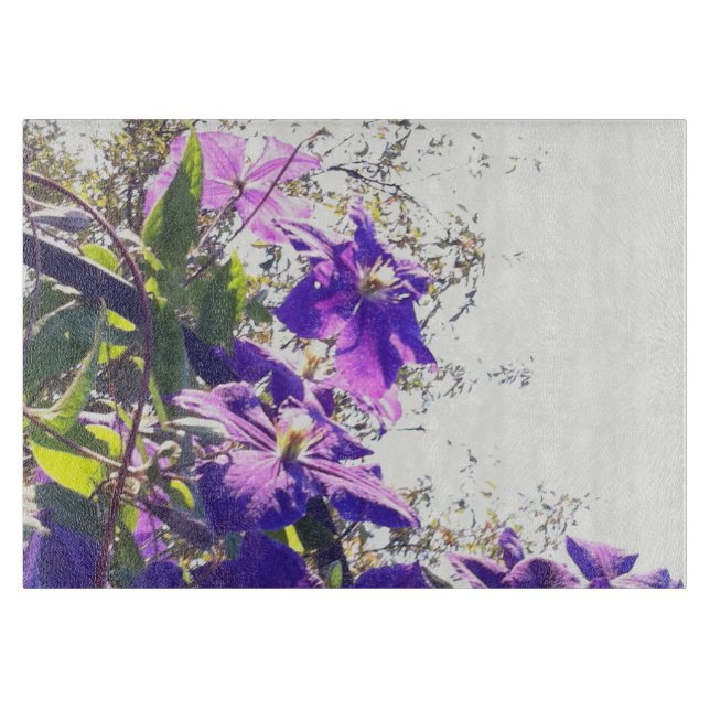 *~* Clematis Purple Flower Sky Cutting Board (Front)
