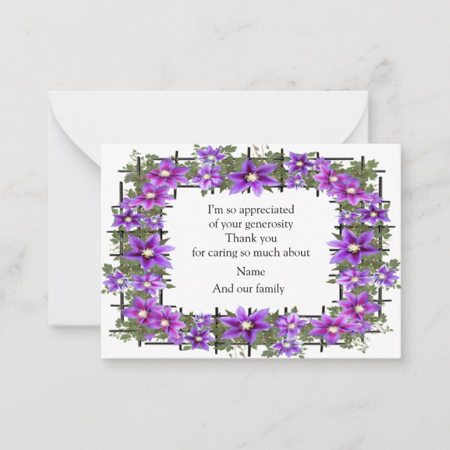 Clematis Purple Flower Thank You Card (Front)