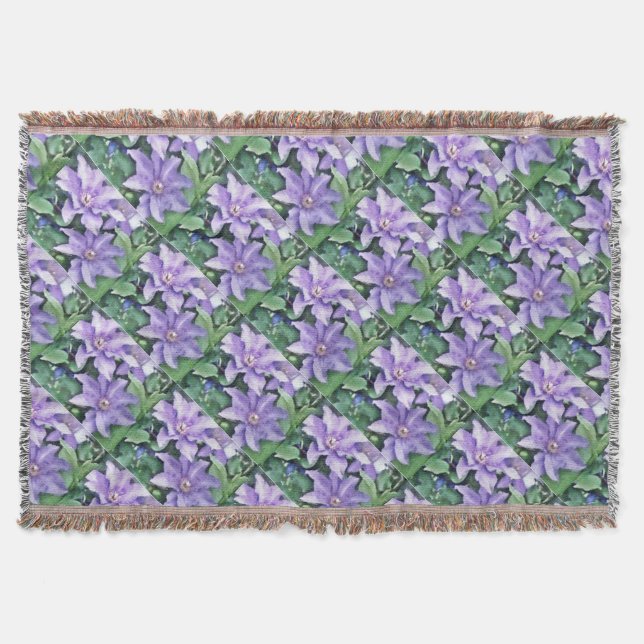 Clematis Purple Throw Blanket (Front)
