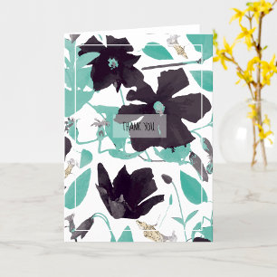 Clematis Teal Grey Floral Thank You Card
