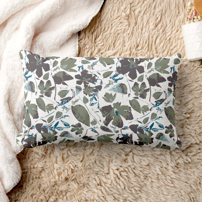 Clematis Vine Elegant Green Blue Floral Lumbar Cushion (Clematis Vine Elegant Green Blue Floral home decor pillow from Studio Posies.)