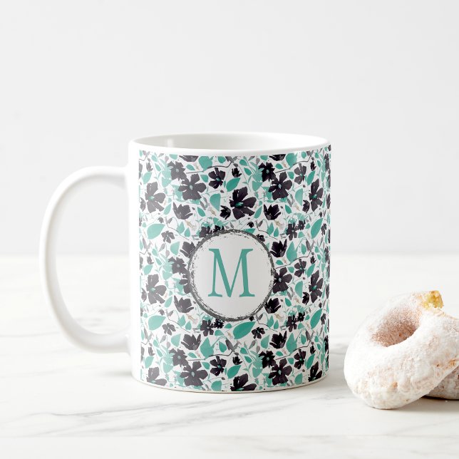 Clematis Vine Elegant Teal Flowers Coffee Mug (My Mother My Friend Clematis Teal Gray Coffee Mug from Studio Posies.)