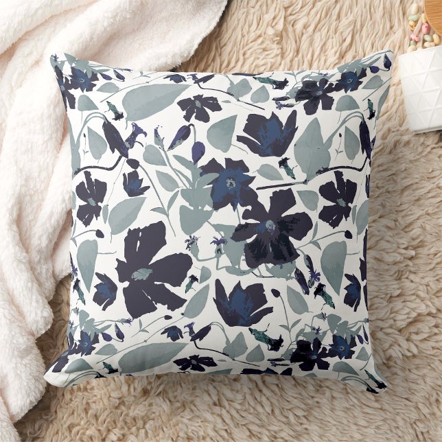 Clematis Vine Elegant Watercolor Flowers Cushion (Clematis Vine Elegant Watercolor Flowers Throw Pillow from Studio Posies. )