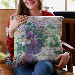 Clematis Vine Handwriting Ephemera Cushion