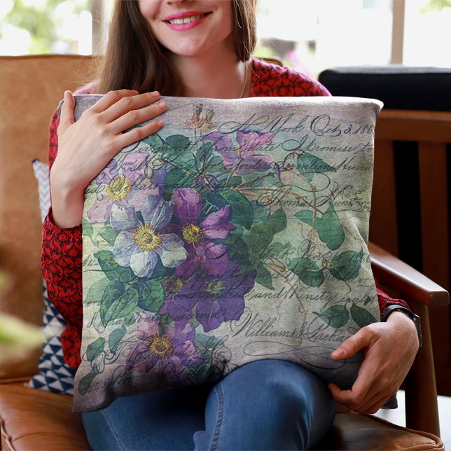 Clematis Vine Handwriting Ephemera Cushion (Creator Uploaded)