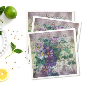 Clematis Vine Handwriting Ephemera Decoupage Napkin