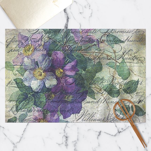 Clematis Vine Handwriting Ephemera Decoupage Tissue Paper (Creator Uploaded)