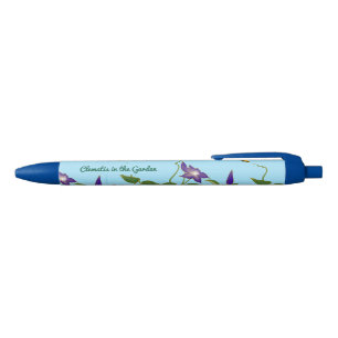 Clematis Vine in the Garden Blue Ink Pen